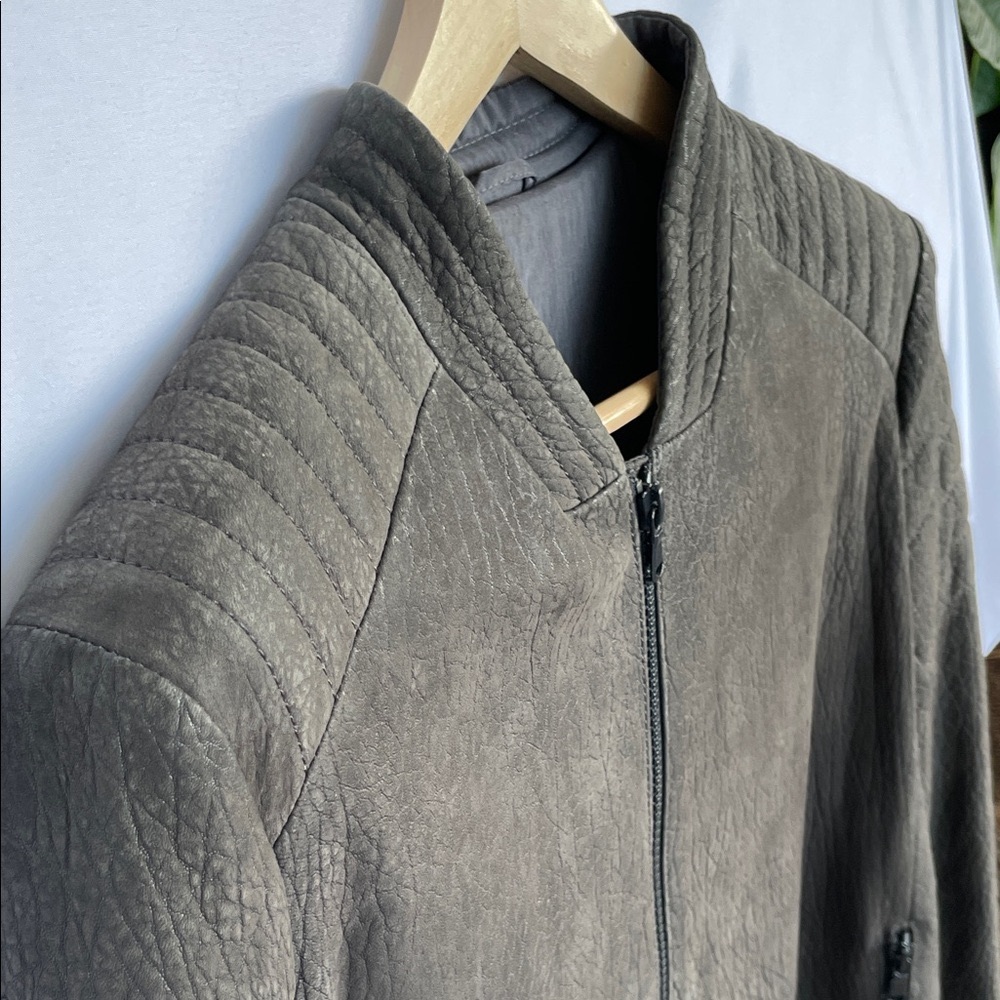 Brunello Cucinelli Grey Moss Textured Soft Sueded Leather Size L